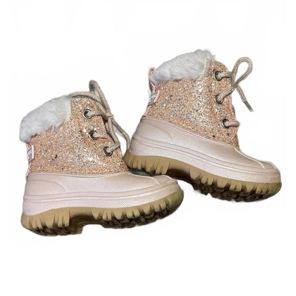 London Fog Girl's Rose Gold Stockport Winter Boots w Faux Fur Lining & Glitter 6 - Picture 5 of 6